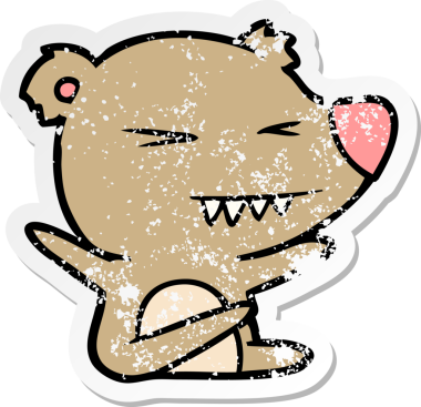 Bir insan tarafından çizilmiş kızgın bir ayı çizgi filminin sıkıntılı çıkartması.