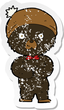 Bir insan tarafından çizilmiş küçük siyah bir ayının karikatür yapıştırması.