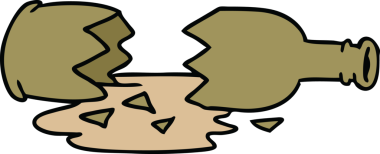 Kırık bir şişenin insan eliyle çizilmiş karikatürü.