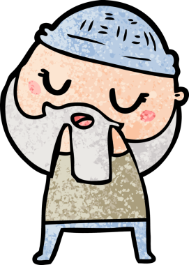 Bir insan tarafından çizilmiş sakallı sevimli bir çizgi film adamı.