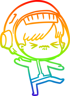 Gökkuşağı gradyan çizgi çizimi bir insan tarafından çizilmiş astronot bir kadın.