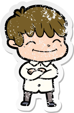 Bir insan tarafından çizilmiş mutlu bir çocuğun sıkıntılı çıkartması.