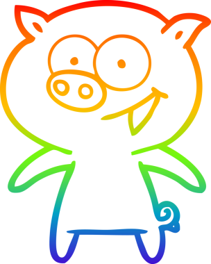 Bir insan tarafından çizilmiş neşeli bir domuz çizgi filminin gradyan çizimi.