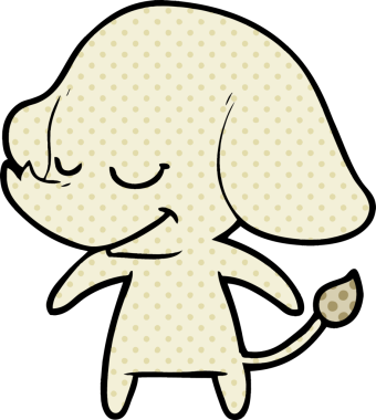 Bir insan tarafından çizilmiş gülümseyen bir fil.