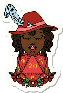 Bir insan şairin çıkartması. Bir insan tarafından çizilmiş doğal 20 zarlı.