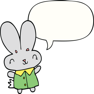 Bir insan tarafından çizilmiş konuşma baloncuklu minik tavşan.