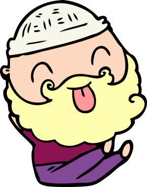 Bir insan tarafından çizilmiş sakallı bir adam oturuyor.