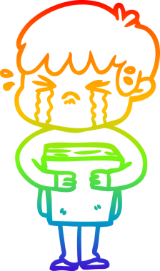 Gökkuşağı gradyan çizimi bir insan tarafından çizilmiş ağlayan bir çizgi çocuk çizimi