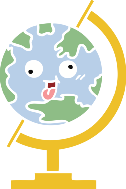 Bir insan tarafından çizilmiş dünyanın düz renkli retro karikatürü