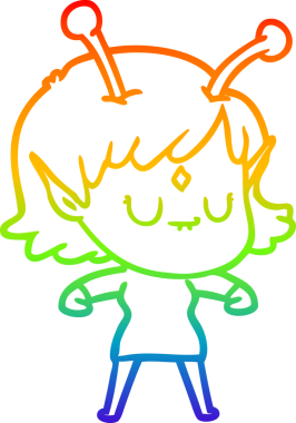 Gökkuşağı gradyan çizgisi bir insan tarafından çizilmiş uzaylı bir kızın çizimi