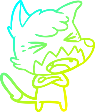 Bir insan tarafından çizilmiş kızgın bir tilkinin soğuk çizgi çizimi.