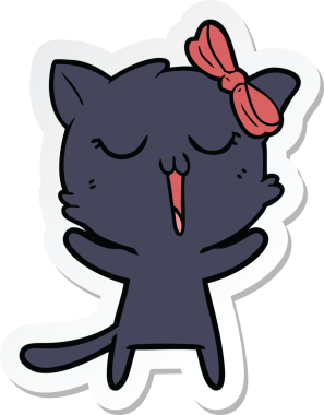 Bir insan tarafından çizilmiş çizgi film kedisinin çıkartması.