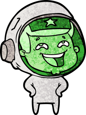 Bir insan tarafından çizilmiş gülen astronot çizgi filmi.