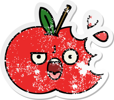 Bir insan tarafından çizilmiş kırmızı elma çizgi filminin sıkıntılı çıkartması.