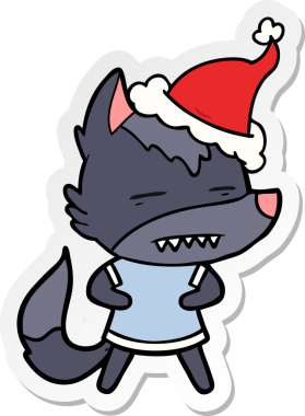 Bir insan tarafından çizilmiş Noel Baba şapkası giymiş kurt resmi.