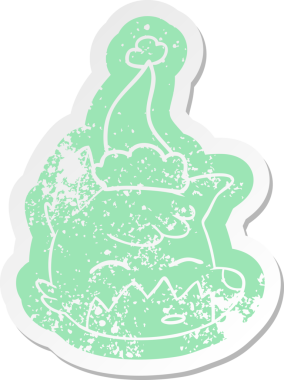 Bir insan tarafından çizilmiş Noel Baba şapkası giyen tilki suratlı, sıkıntılı bir karikatür.