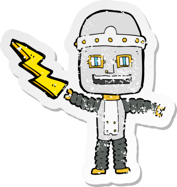 Bir insan tarafından çizilmiş karikatür robotunun gerilmiş yapıştırması.