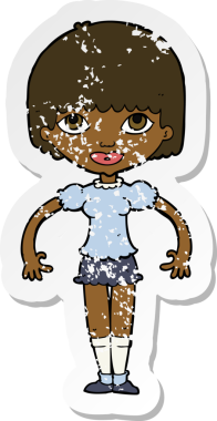 Bir insan tarafından çizilmiş bir çizgi film kızına ait gerilimli bir çıkartma.