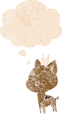 Düşünce baloncuğu ve grunge ile çizgi film geyiği bir insan tarafından çizilmiş tedirgin retro tarzı