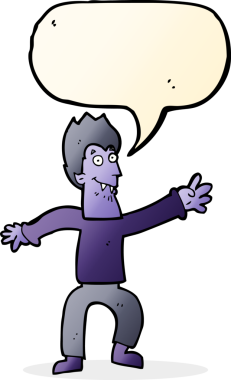 Bir insan tarafından çizilmiş, konuşma balonu olan bir vampir.