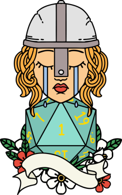 Retro Dövme Tarzı Ağlayan İnsan Dövüşçüsü Bir insan tarafından çizilmiş doğal bir D20 ruloyla