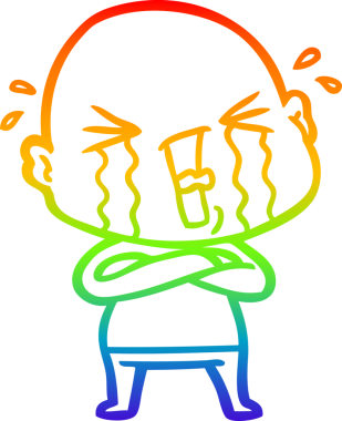 Bir insan tarafından çizilmiş ağlayan kel bir adamın çizgi çizimi.