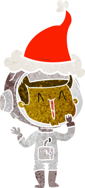 Gülen el, Noel Baba şapkası takan bir astronotun insan tarafından çizilmiş retro karikatürünü çizdi.