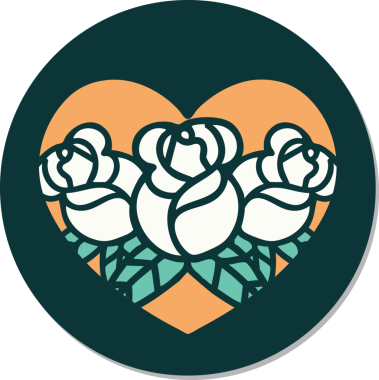 Geleneksel kalp stili dövme çıkartması ve bir insan tarafından çizilmiş çiçekler.