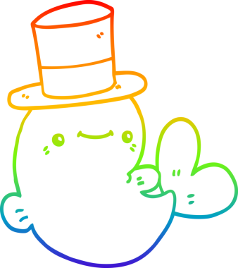 Bir insan tarafından çizilmiş silindir şapkalı şirin bir balinanın çizimi.