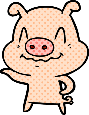 Bir insan tarafından çizilmiş sinirli çizgi film domuzu.