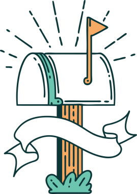 Bir insan tarafından çizilmiş dövme stili kapalı posta kutusu olan kaydırma pankartı