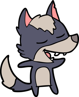 Bir insan tarafından çizilmiş gülen bir kurt.