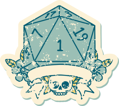 Retro Dövme Biçimi Doğal Bir d20 zar bir insan tarafından çizildi