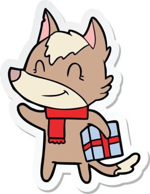 Bir insan tarafından çizilmiş dost canlısı bir kurt çizgi filminin çıkartması.