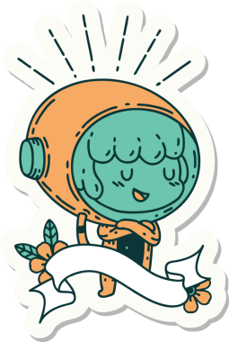 Bir insan tarafından çizilmiş astronot kıyafetli dövme stili bir kadının çıkartması.