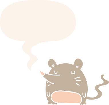 bir insan tarafından retro biçiminde konuşma baloncuğu çizilmiş çizgi film faresi