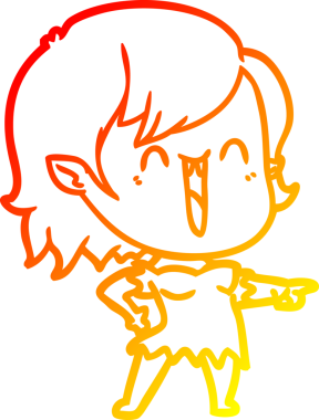 Bir insan tarafından çizilmiş sevimli, mutlu bir vampir kızın çizgi çizimi.