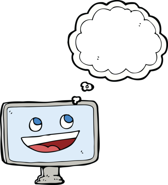 bir insan tarafından çizilmiş düşünce baloncuklu bilgisayar ekranı