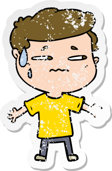 Bir insan tarafından çizilmiş endişeli bir karikatür çıkartması.