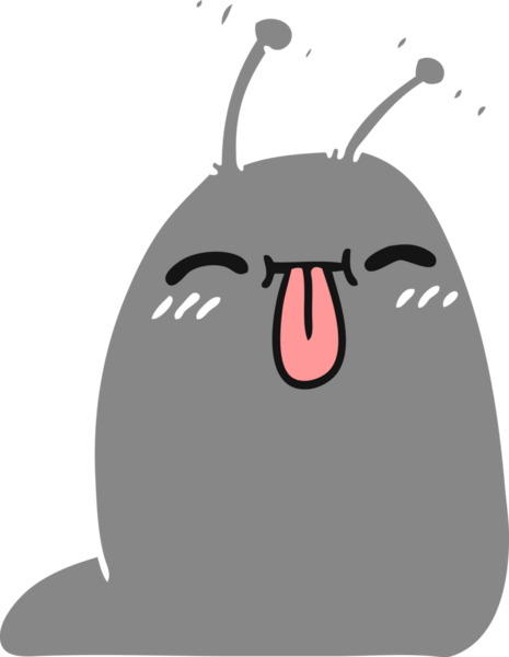 Bir insan tarafından çizilmiş mutlu bir kawaii sümüklüböceğinin serbest çizimi.