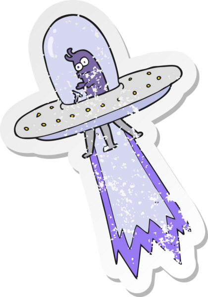 Bir insan tarafından çizilmiş bir uçan daire desenli karikatür çıkartması.