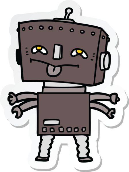 Bir insan tarafından çizilmiş robot karikatür çıkartması.