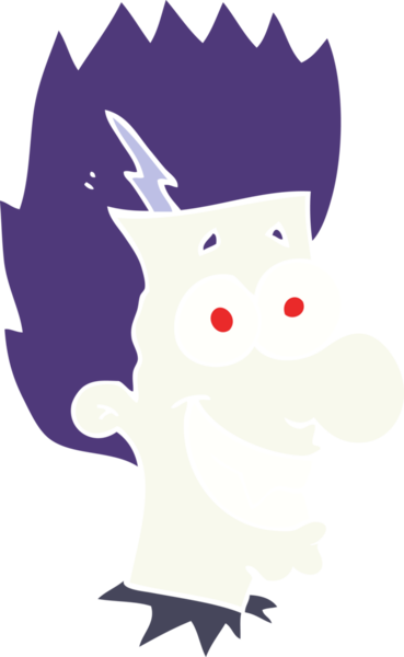 Bir insan tarafından çizilmiş sırıtan vampirin düz renk çizimi