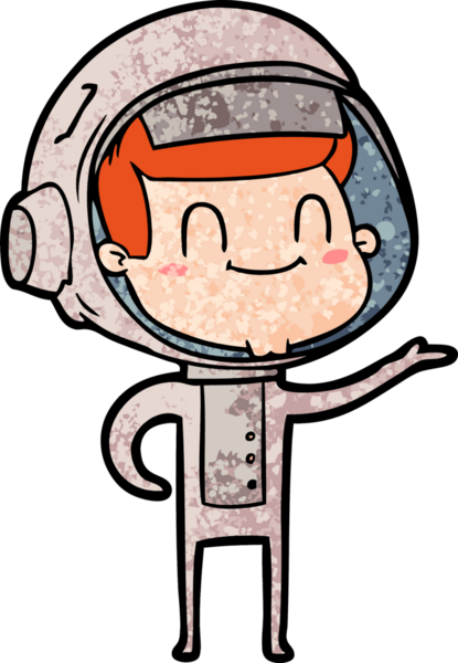 Bir insan tarafından çizilmiş mutlu astronot çizgi filmi.