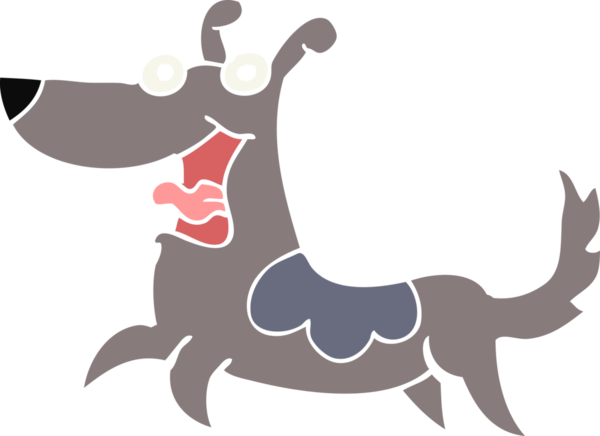 Mutlu köpek düz renkli çizgi film bir insan tarafından çizildi.