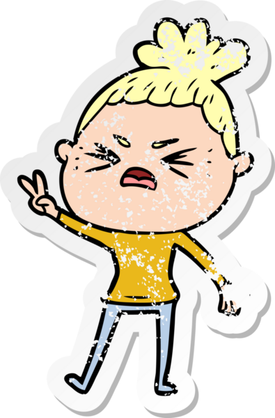 Bir insan tarafından çizilmiş kızgın bir karikatür çıkartması.