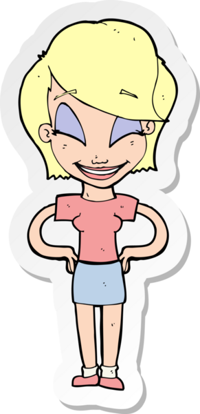 Bir insan tarafından çizilmiş kalçasında elleri olan bir karikatür kadının çıkartması.