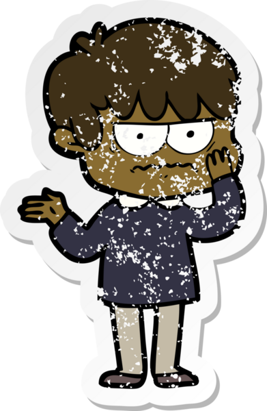 Bir insan tarafından çizilmiş kızgın bir çizgi film çocuğunun sıkıntılı çıkartması.