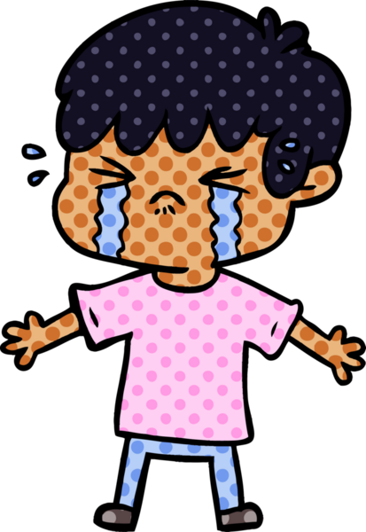 Bir insan tarafından çizilmiş ağlayan çizgi film çocuğu.