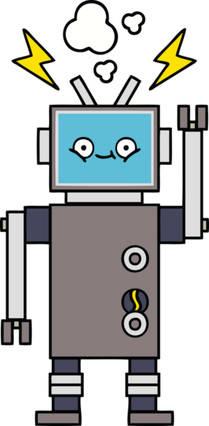 Bir insan tarafından çizilmiş sevimli bir robot karikatürü.